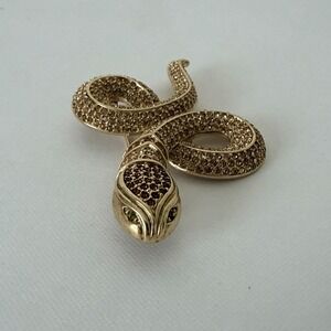 Vintage Carolee Brooch Snake Pave Brown Rhinestones Signed Gold Tone 80s 90s